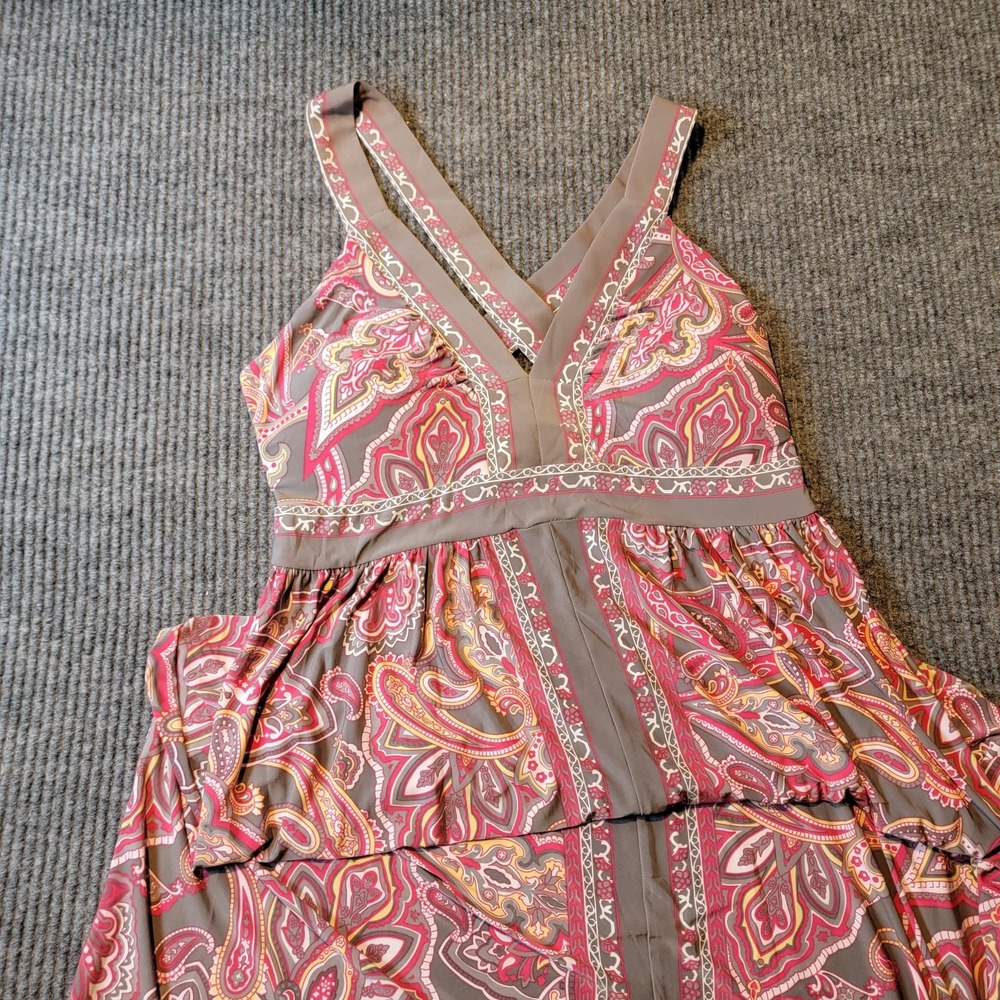 INC International Concepts Sleeveless Halter Maxi Dress Paisley Mocha Red Summer